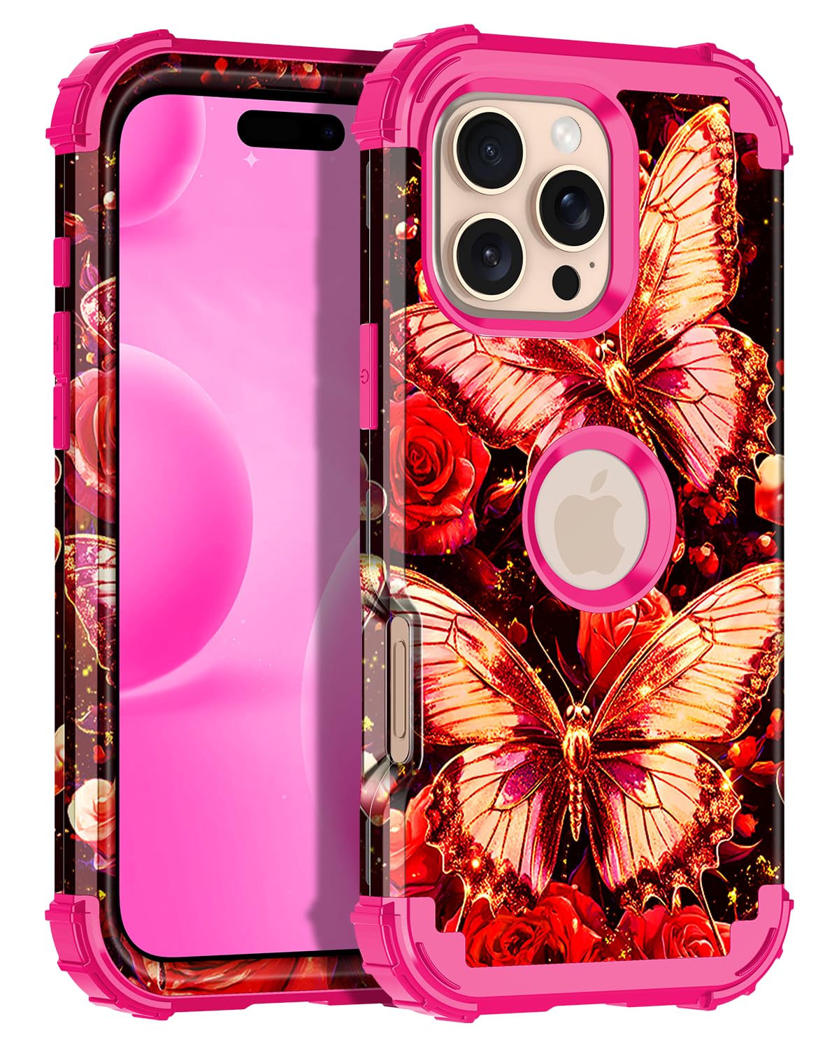 Miqala Compatible with iPhone 16 Pro Max Case,Glow in The Dark Three Layer Heavy Duty Shockproof Hard Plastic Bumper+Soft Silicone Protective Case for