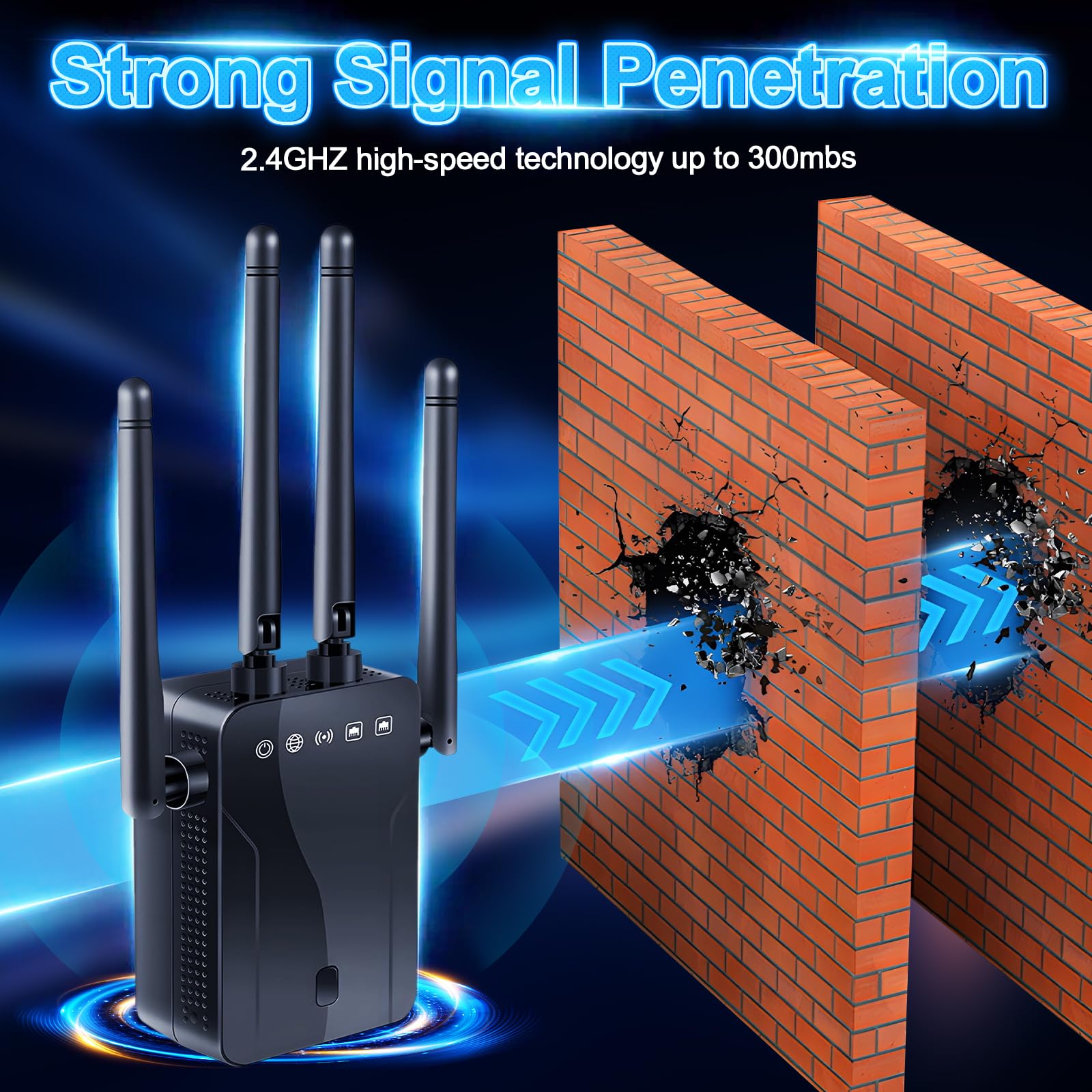 Amplificateur de signal WiFi pour la maison – Extension de portée WiFi 300 Mbit/s avec 4 antennes, couvre jusqu'à 600 m² et 35 appareils, amplificateur WiFi avec mode AP/répéteur, amplificateur