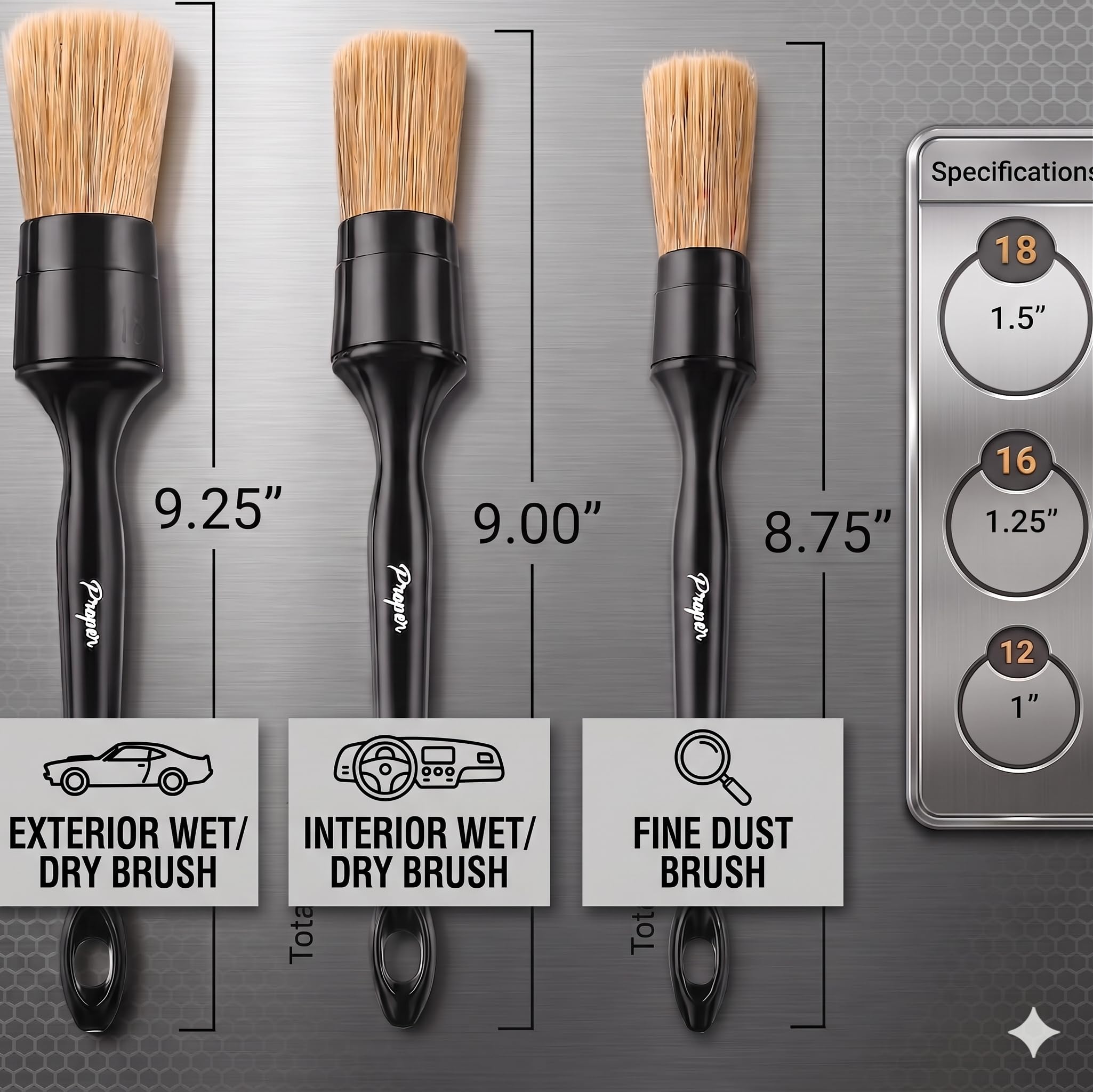 Auto-Detail-Pinsel-Set, hochwertige weiche Wildschweinborsten, saubere Auto-Innenräume (Ledersitze, Lüftungsschlitze) oder außen (Räder, Farbe, Embleme), Detail-Pinsel, Auto-Detaillierung,