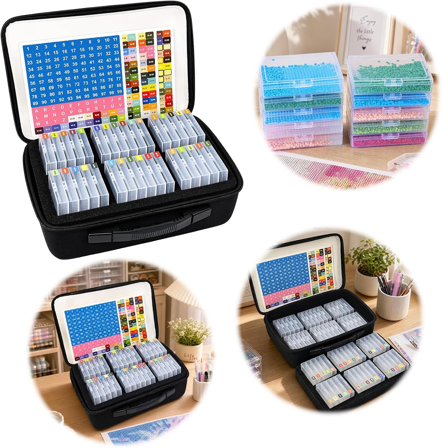 Diamond Painting Storage Box - Gem Art Craft Beads, Clear Dustproof Lid,PP EVA Construction, Home Office Classroom Garage, Portable Covered Design (Bianco：64 Slot)