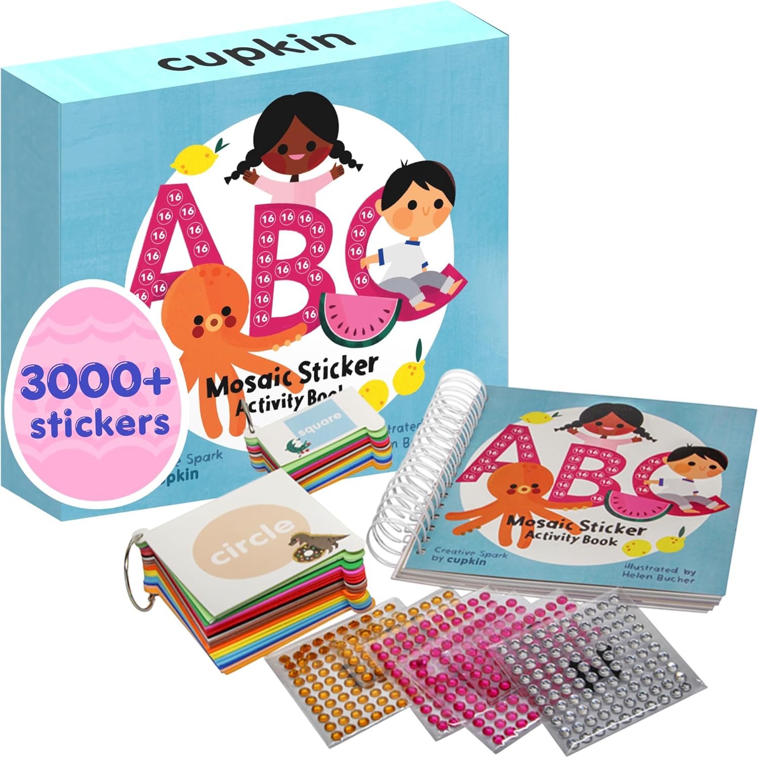 Mosaic Sticker Art 3000+ Kids Craft Kit by Cupkin, Fun Sticker by Number Activity Book, 52 Pages with Jewel & Foam Stickers, ABC Mosaics Art Craft Kit for Boys & Girls, Valentines Gifts for Kids