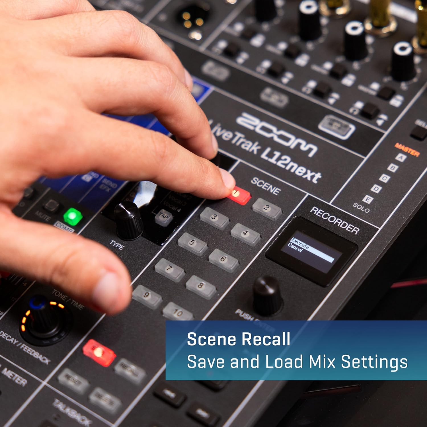 Zoom LiveTrak L12next Digital Mixer & Multitrack Recorder for Musicians, 12-Channels, 32-Bit Float Master, 14-Track Recording at 96 kHz, Effects, Audio Interface, Scenes, and Personal Monitoring