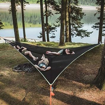 Large Triangle Hammock for Aerial Camping Foldable Portable Mesh Outdoor Triangle Hammock 280/400cm Breathable Comfortable Lightweight Storage Bag with Carabiner for Park, Hiking, Camping, 11.0 x 11.0 x 11.0 inches 280 x 280 x 280 x 280 cm - Black