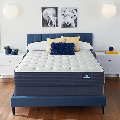 Serta - 11.5" Clarks Hill Plush Euro Top Full Mattress, Comfortable, Cooling, Supportive, CertiPur-US Certified, White/Blue