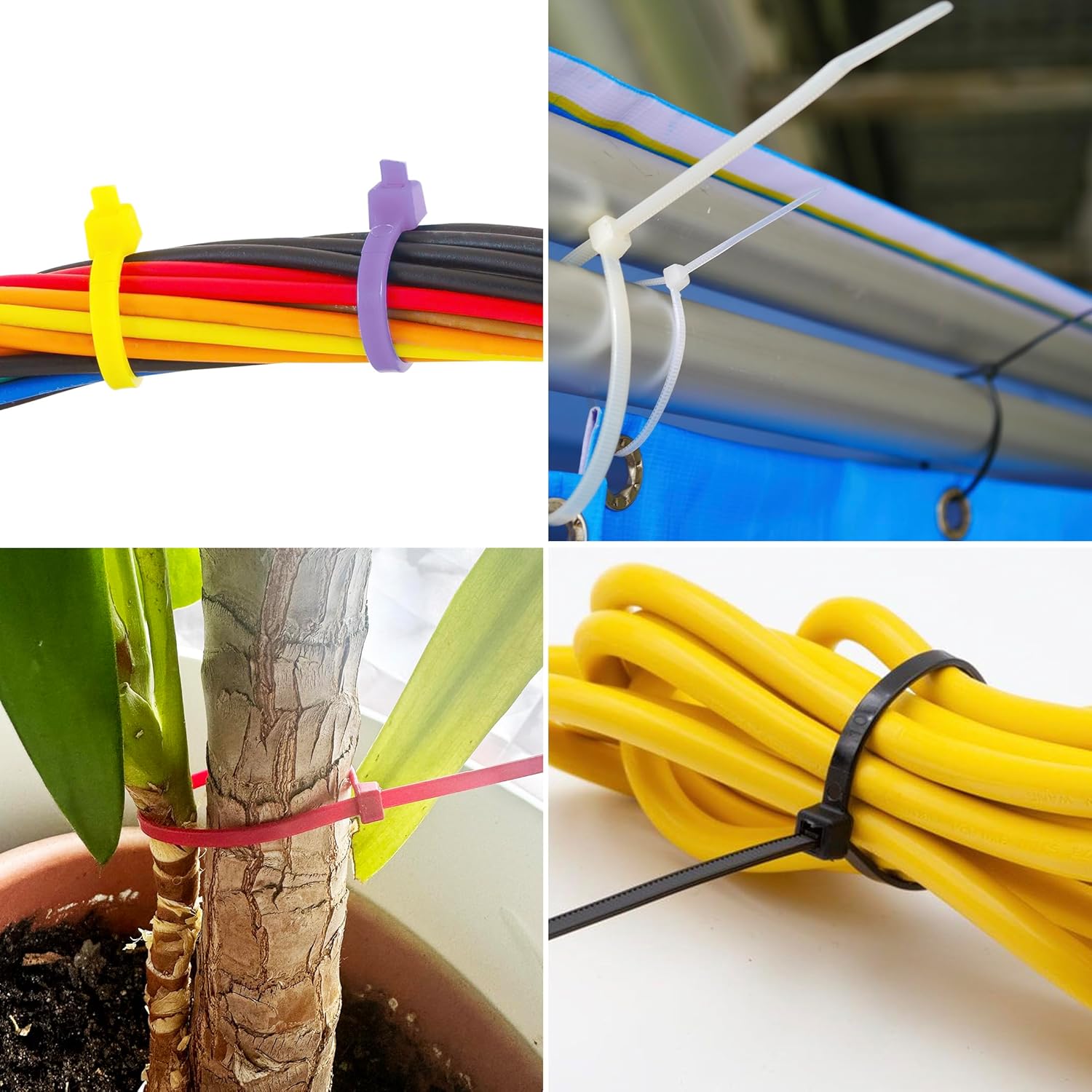 Maxxima Nylon Cable Ties Assortment Pack, Heavy Duty Multipurpose 4, 8, 12 Inch Self-Locking Cable Zip Ties, Various Sizes and Colors, Wire Ties, 350 Pack