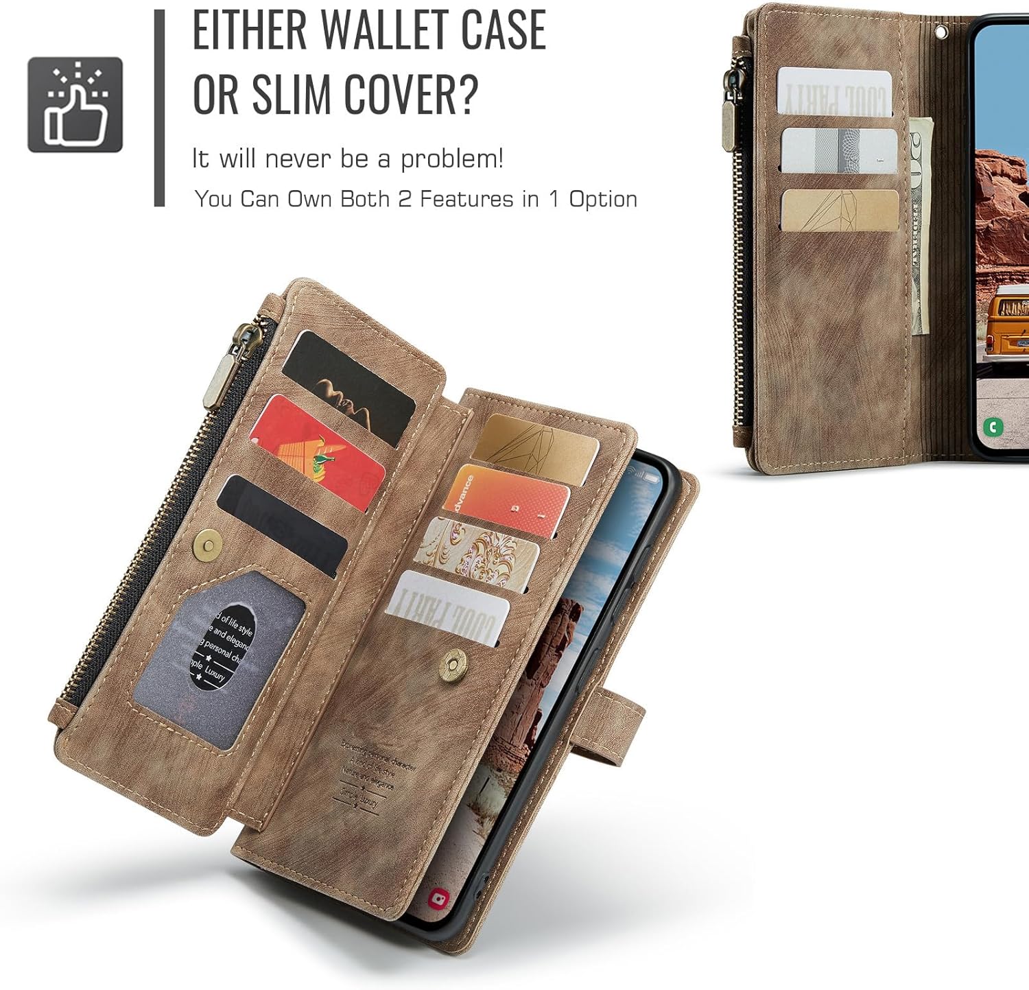 Asuwish Phone Case for Samsung Galaxy S25 Plus S25+ 5G Wallet Cover and Tempered Glass Screen Protector Leather Flip Credit Card Holder Stand Cell Accessories S25plus 25S + S 25 25+ Women Men Brown - Image 3