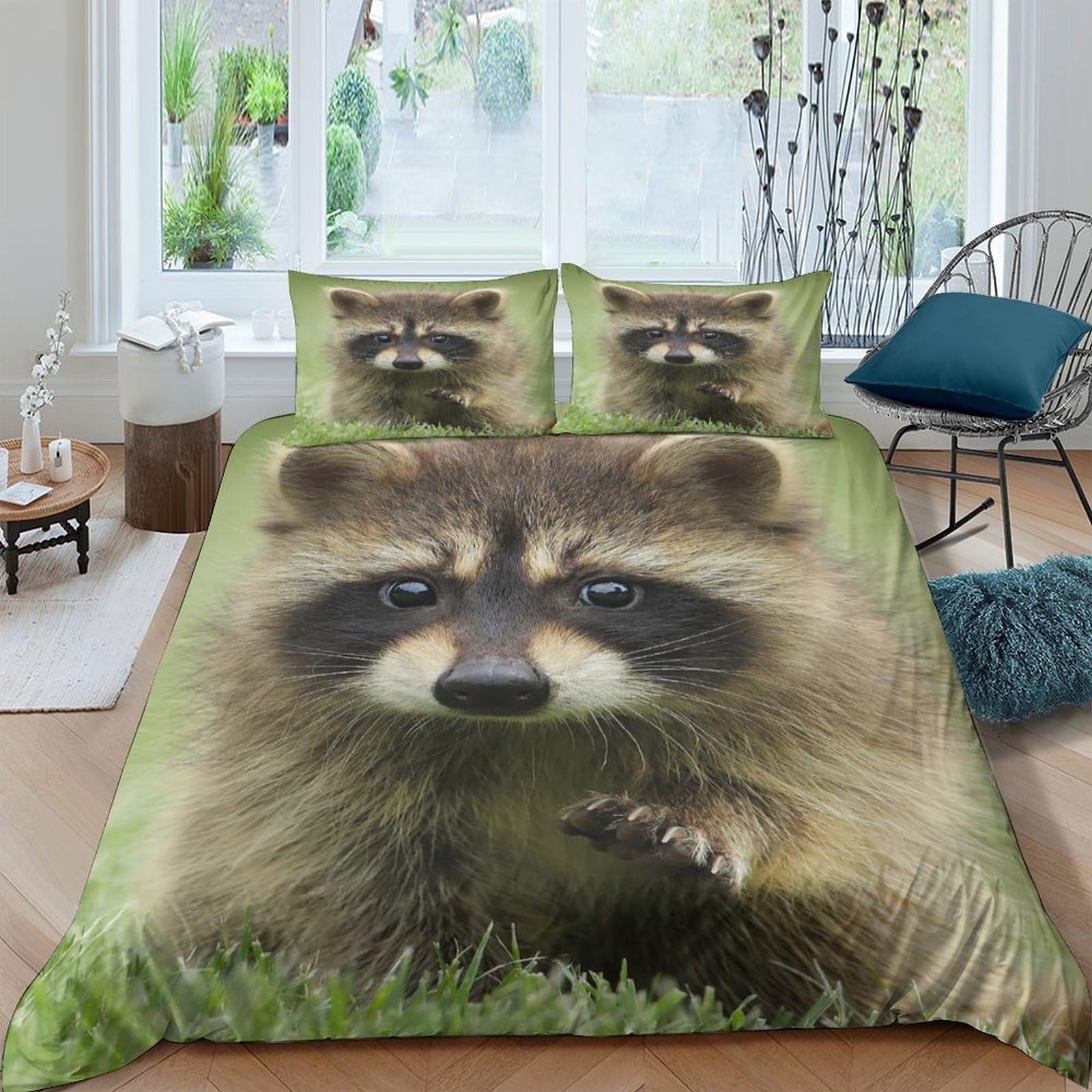 Ctjqhvkz Style-3 3D Printed Raccoon Forest Fitted Sheet Microfiber Soft Bedroom Decor Animal Bed Cover For Home Guest Room Single（135X200cm）