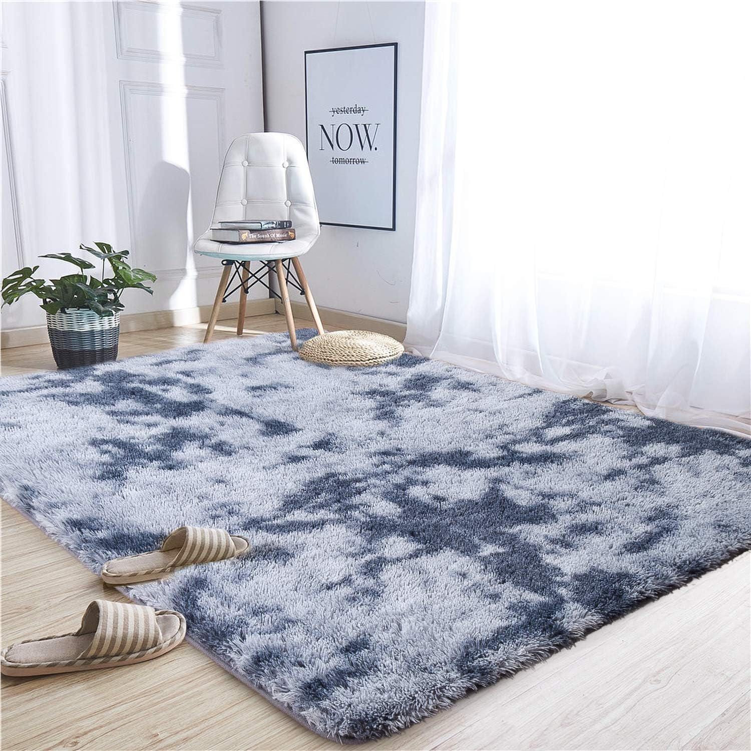 Noahas Abstract Shaggy Rug for Bedroom Ultra Soft Fluffy Carpets for Kids Nursery Teens Room Girls Boys Thick Accent Rugs Home Bedrooms Floor Decorative, 4 ft x 6 ft, Dark Blue