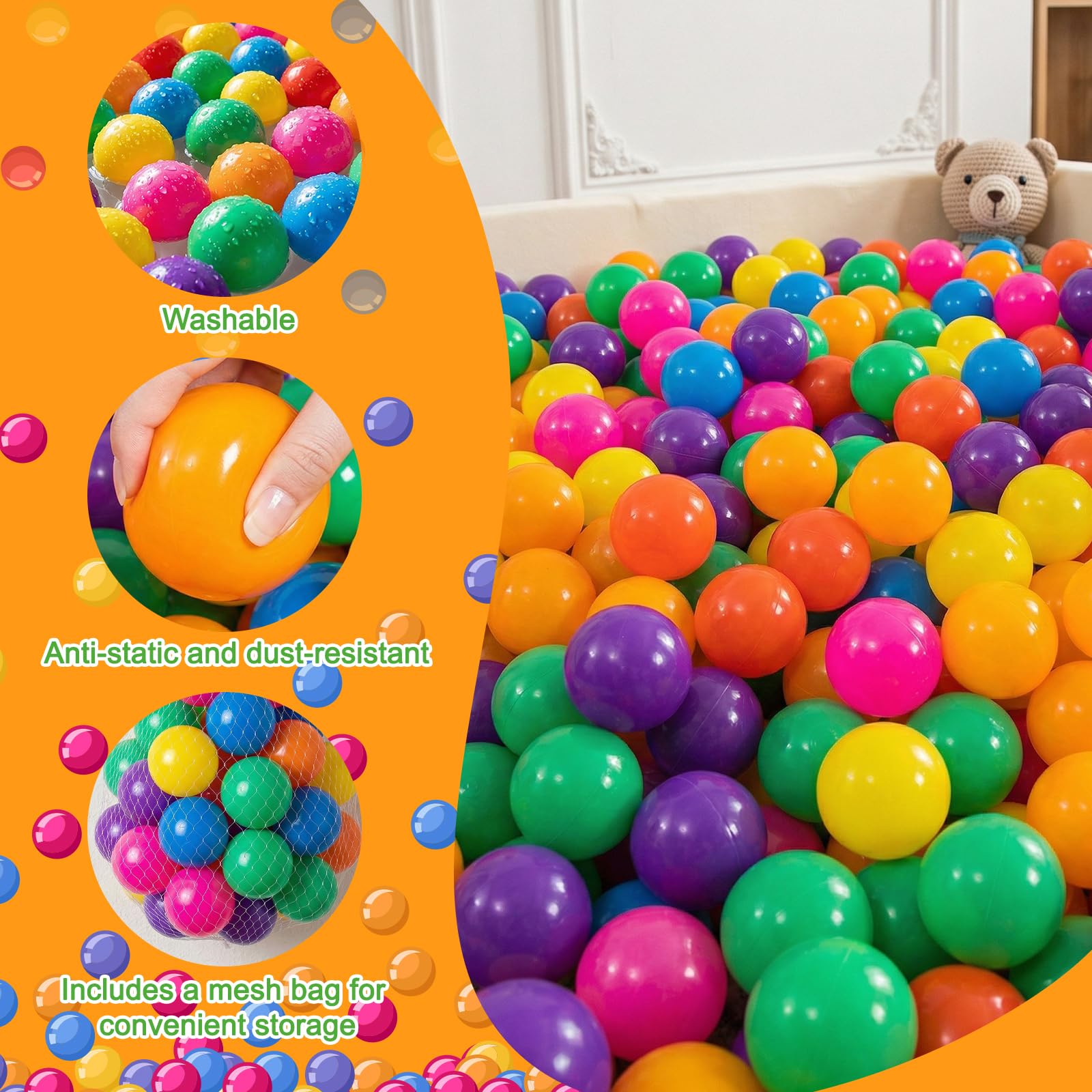Set De 50 Bolas De Piscina Infantil De 5,5 Cm, 7 Colores Mezclados, Sin BPA Y De Grado Alimenticio, Sensoriales Y Resistentes Para Bebés Y Niños