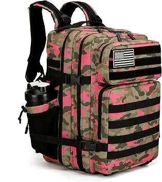 Military Tactical Backpack for Men and Women Army 3 Days Assault Pack Bag Large Rucksack with Molle System, Pink Camo, Rucksack Backpacks