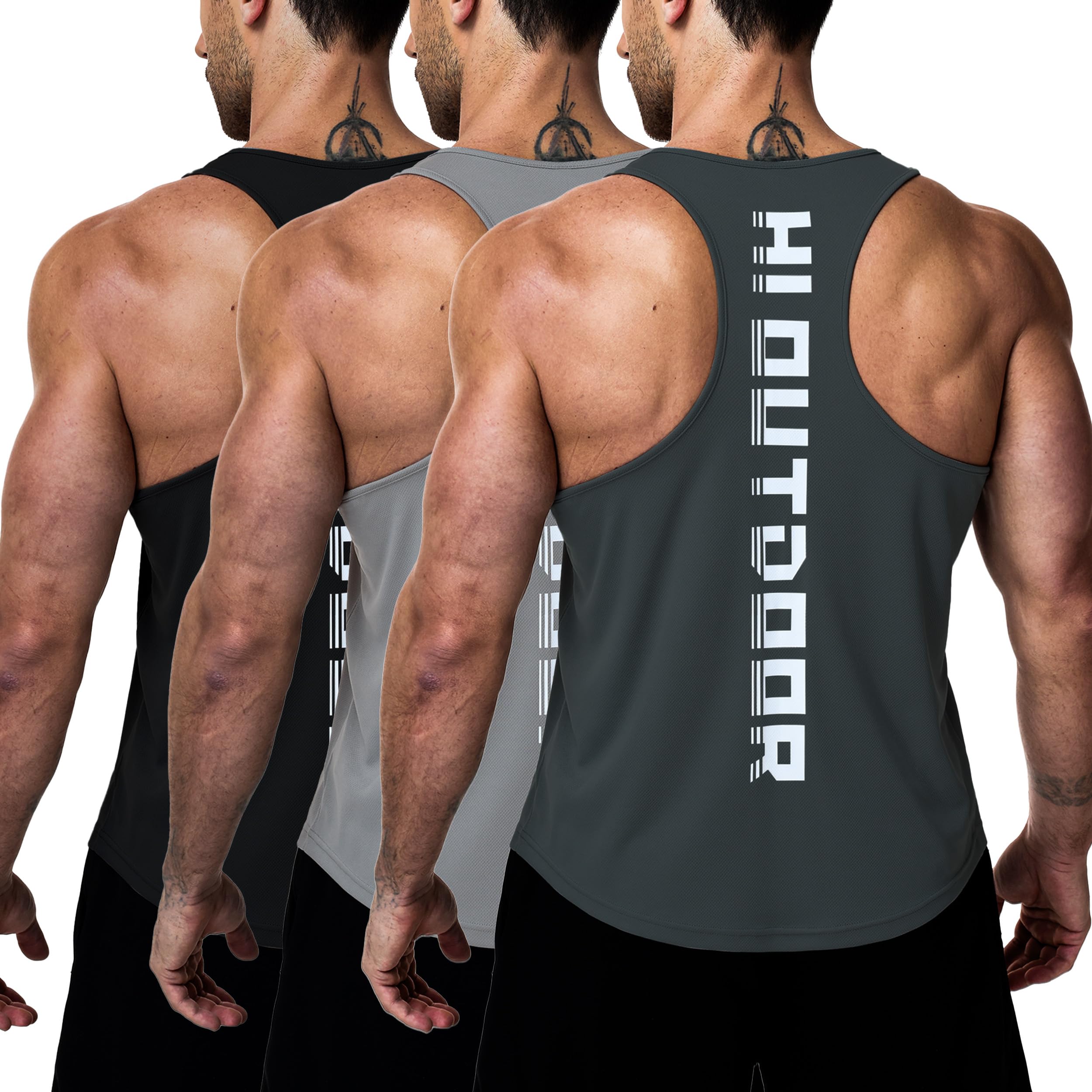 Hioutdoor Tank Top Fitness Herren 3er Pack Ärmelloses T Shirts Atmungsaktive Achselshirt Schnelltrocknend Atmungsaktiv Laufshirt Tanktop Gym Training Workout Muskelshirts Sleeveless Funktionsshirt