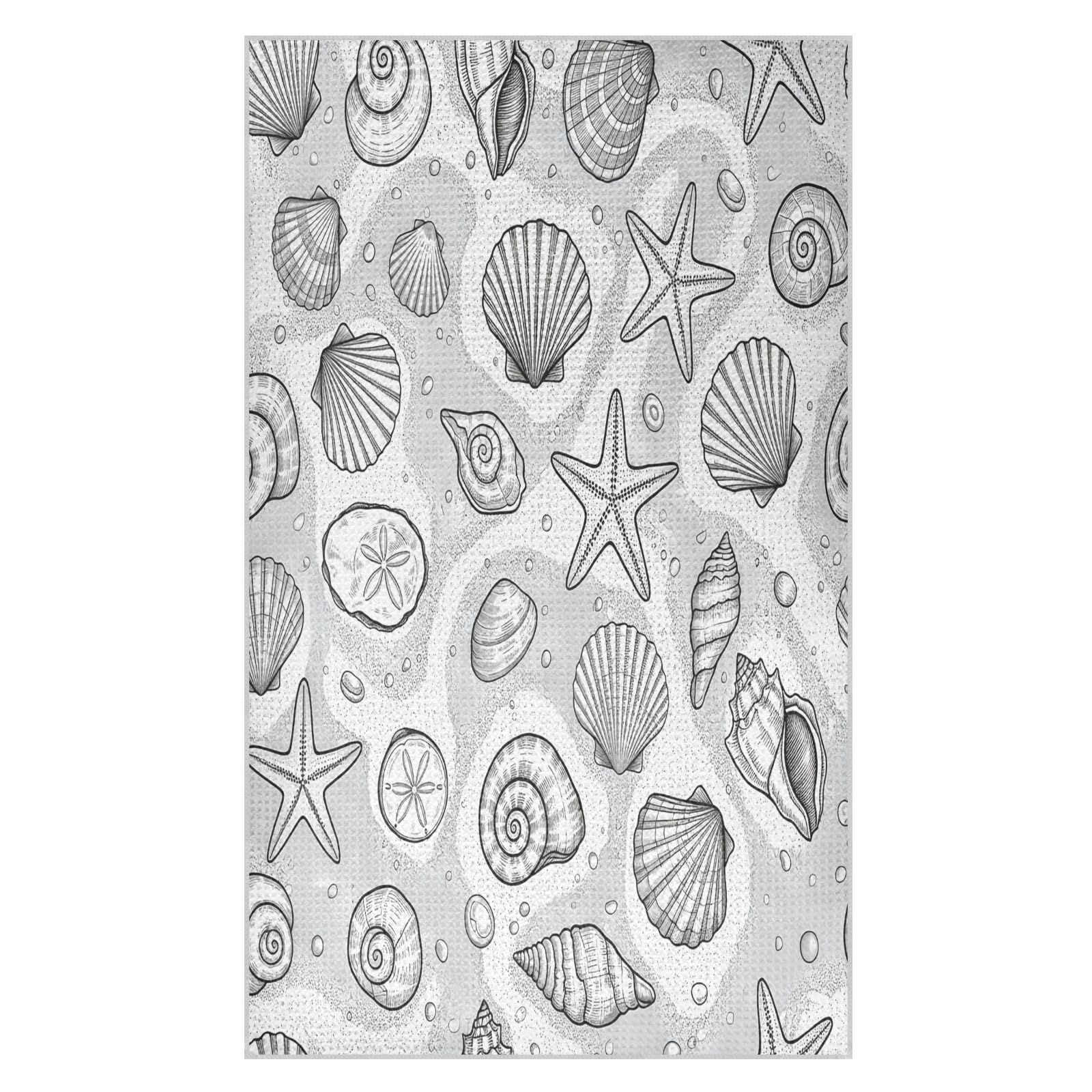 Lyeorm Monochrome Seashells Waffle Weave Kitchen Towels 18x30 Inch Soft Absorbent Microfiber Dish Cloths
