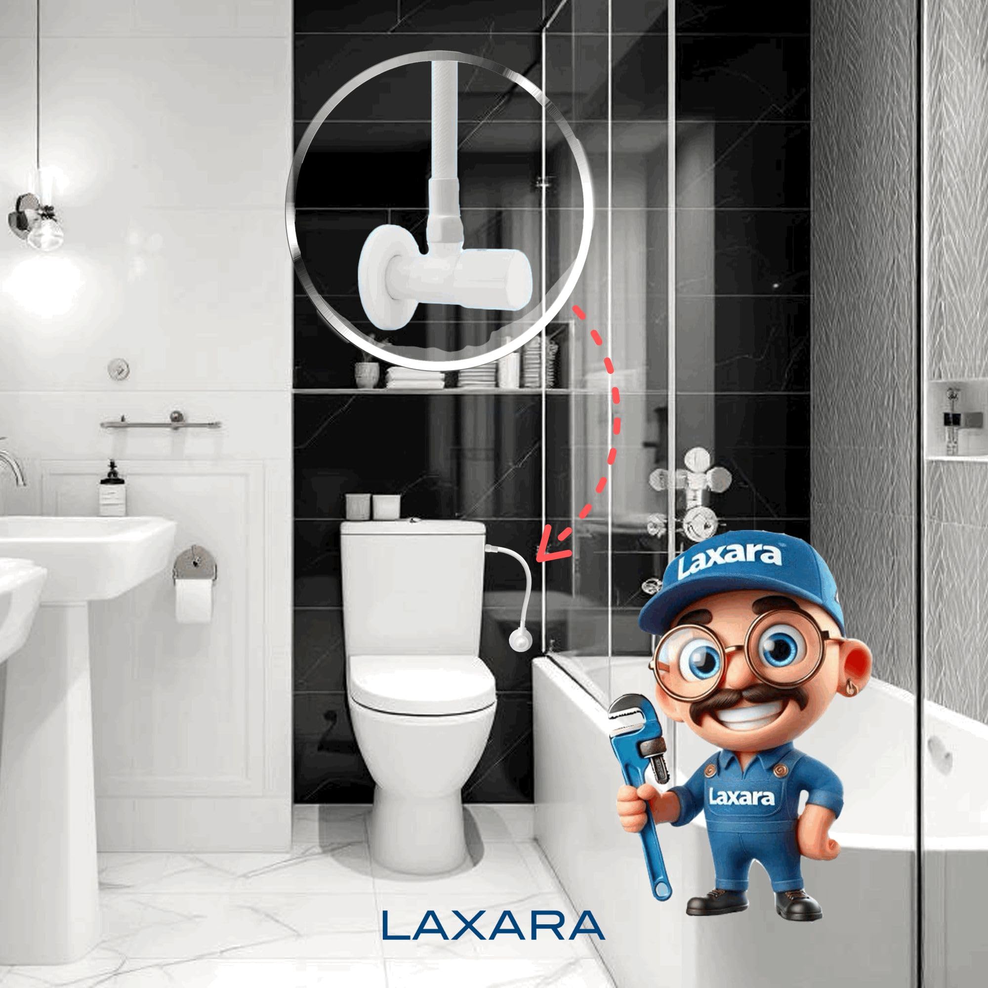LAXARA Premium Connection Set, Angle Valve + Flexible Hose, Black or White, Suitable for Drinking Water - Image 2
