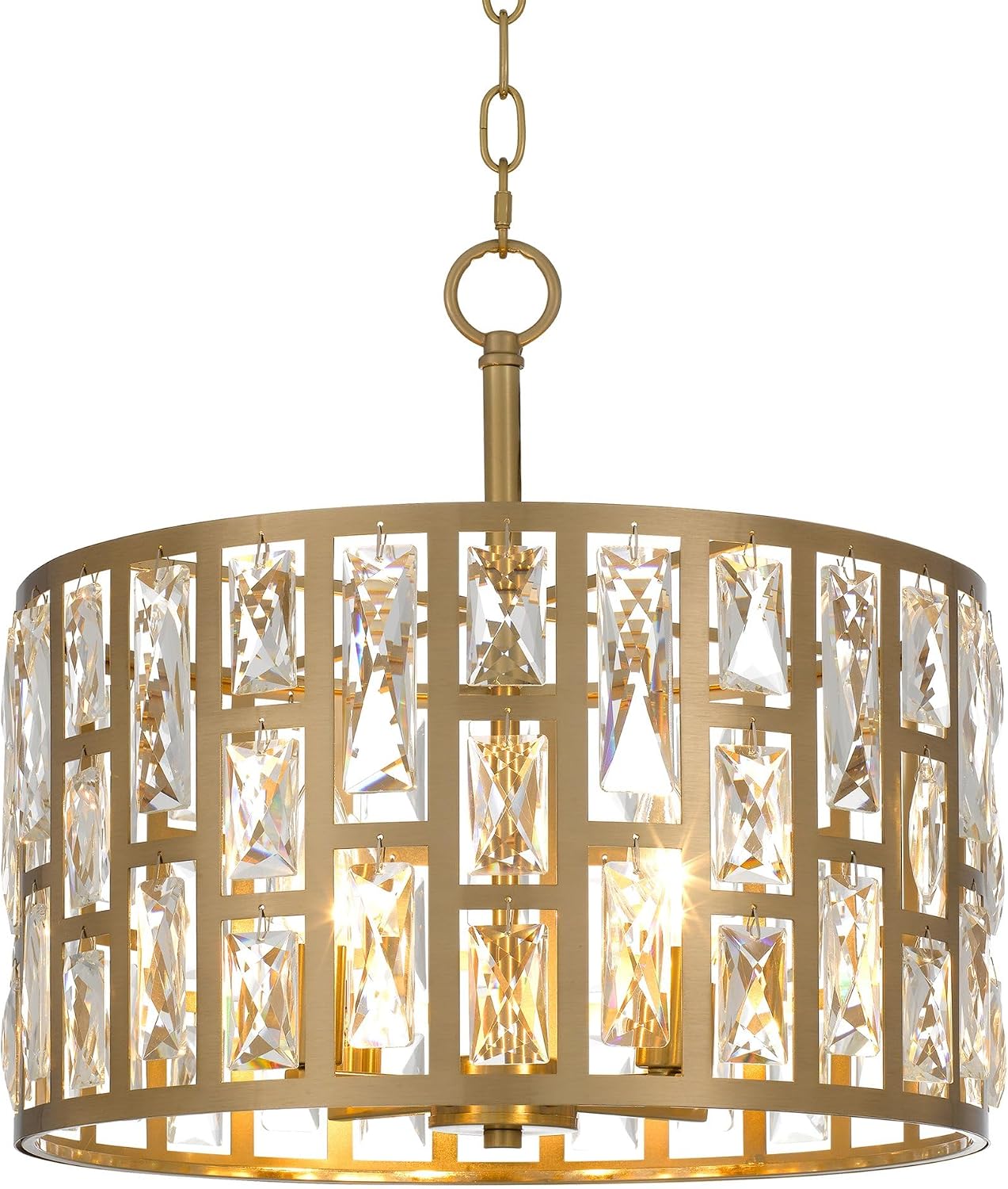 Kira Home Lumière 16" Modern 4-Light Gold Crystal Pendant Light, K9 Crystal Chandelier Convertible to Semi Flush Ceiling Light, Cool Brass Finish
