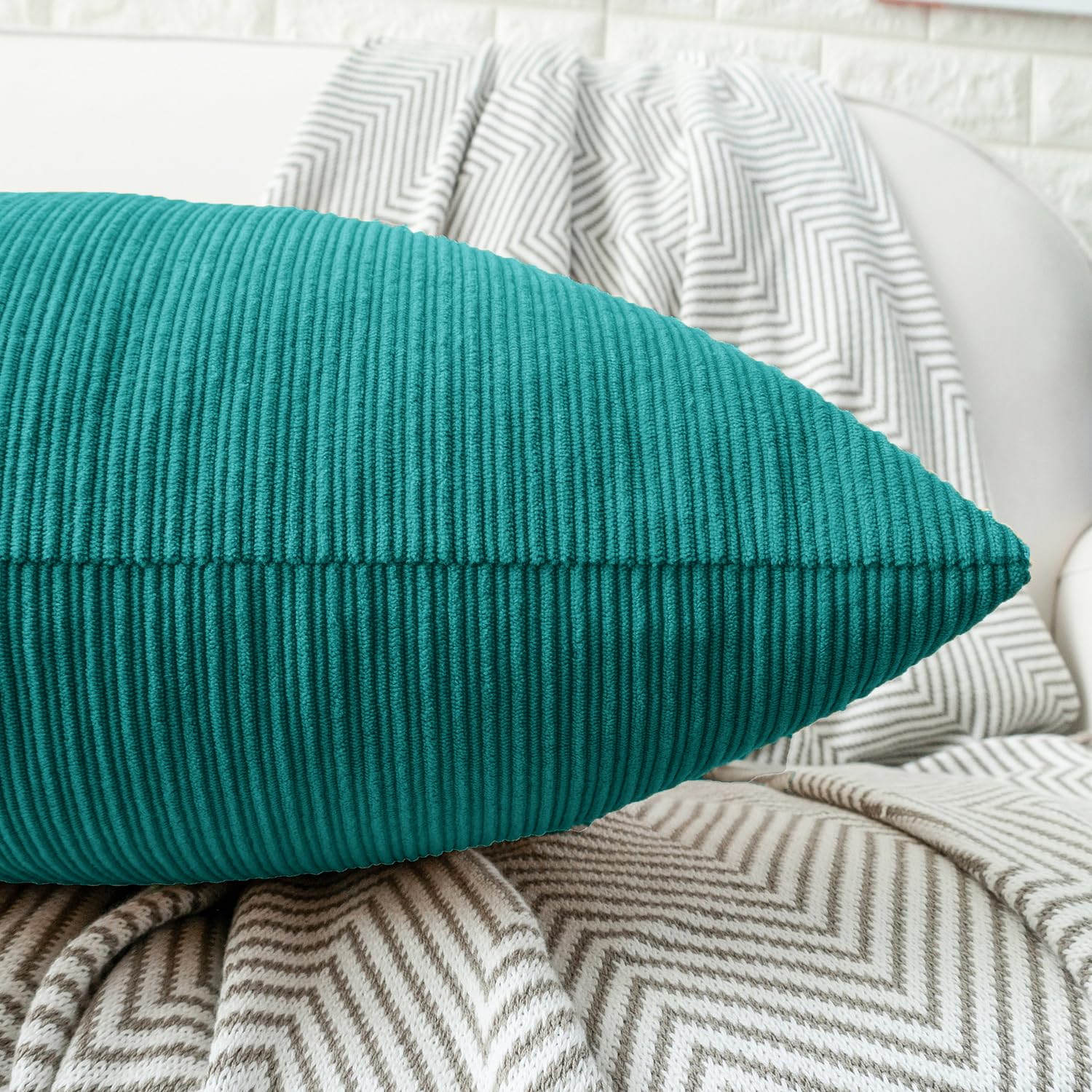 HWY 50 Teal Chenille Cushion Covers 45cm x 45cm (18"x18") with Triple Buttons, Set of 2 - Image 3