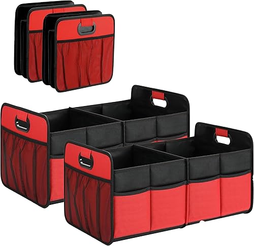 Simple Deluxe Organizador de maletero de automóvil, caja de almacenamiento plegable con 2 compartimentos y parte inferior antideslizante, poliéster