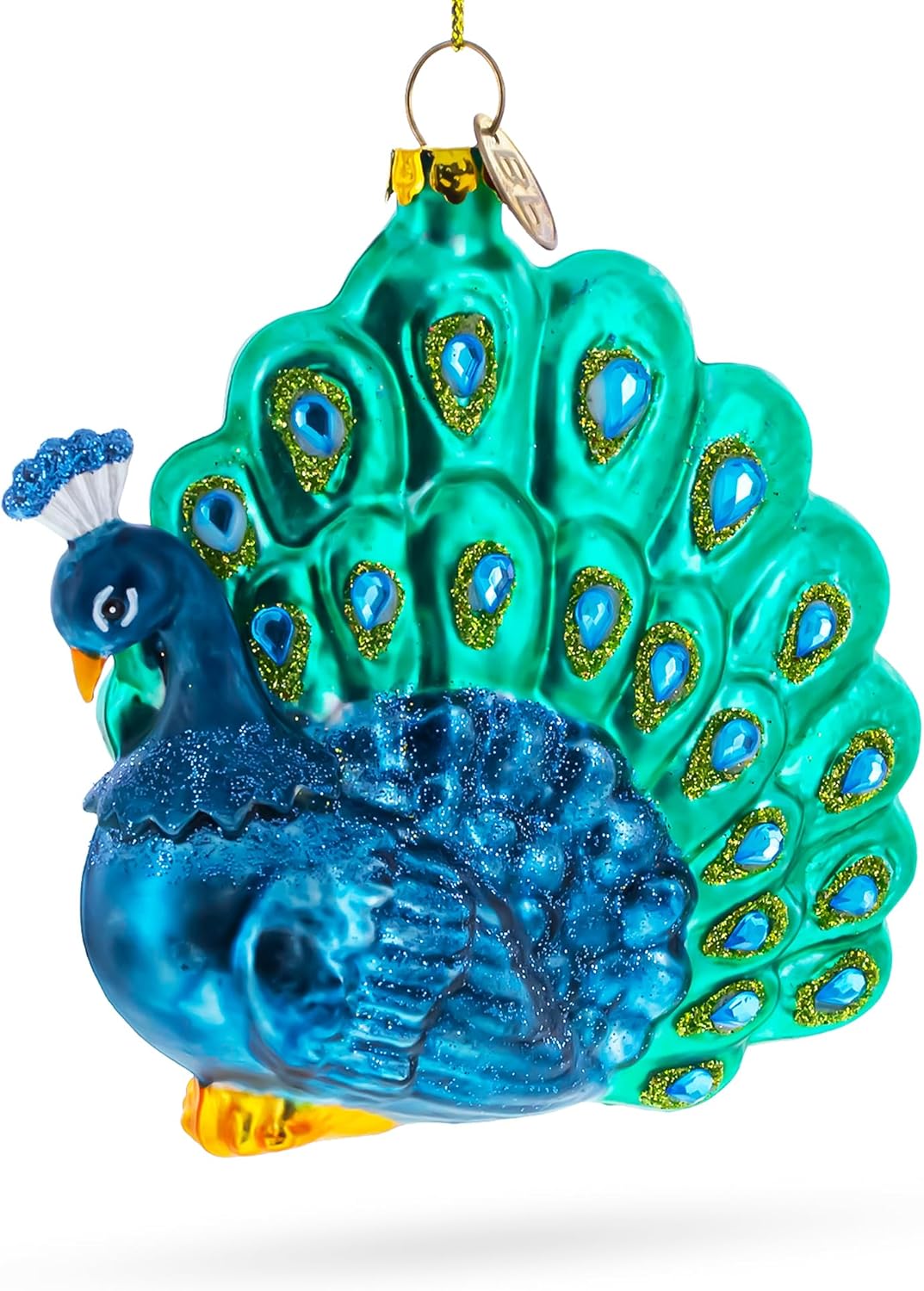 Chic Peacock Blown Glass Christmas Ornament - Image 2