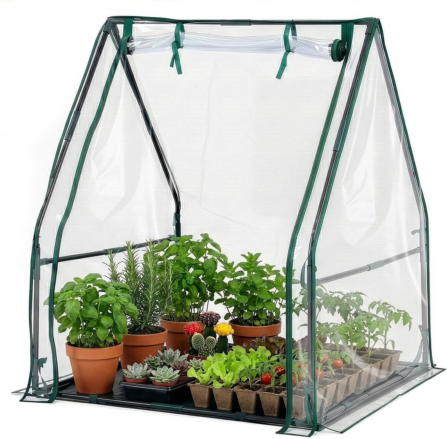 Outvita Mini Greenhouse, Outdoor 3'x3'x3' UV Protected 2-Layer PVC Cover Plant Hot House for Flowers, Seed and Vegetables Protection with Roll-up Zippered Doors for Patio Balcony Backyard