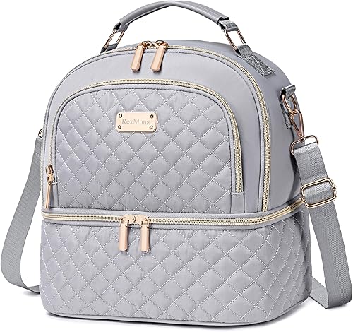 Bolsa de almuerzo Lonchera aislada de doble compartimento para hombres y mujeres Enfriador de almuerzo a prueba de fugas con correa ajustable para