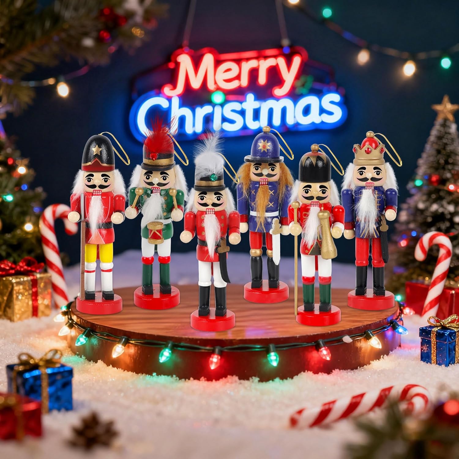 Joliyoou Wooden Christmas Nutcracker, 12 Pcs Mini Soldier Figurines 5.1 inch Nutcracker Ornaments for Xmas Gifts