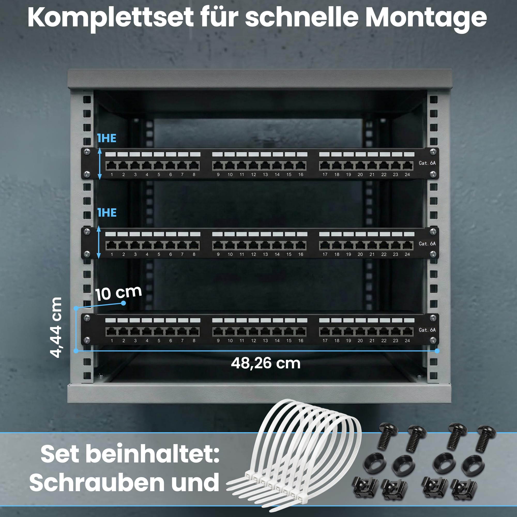 Extralink Patchpanel 24 Port CAT6A STP geschirmt 19 Zoll Patchfeld RJ45