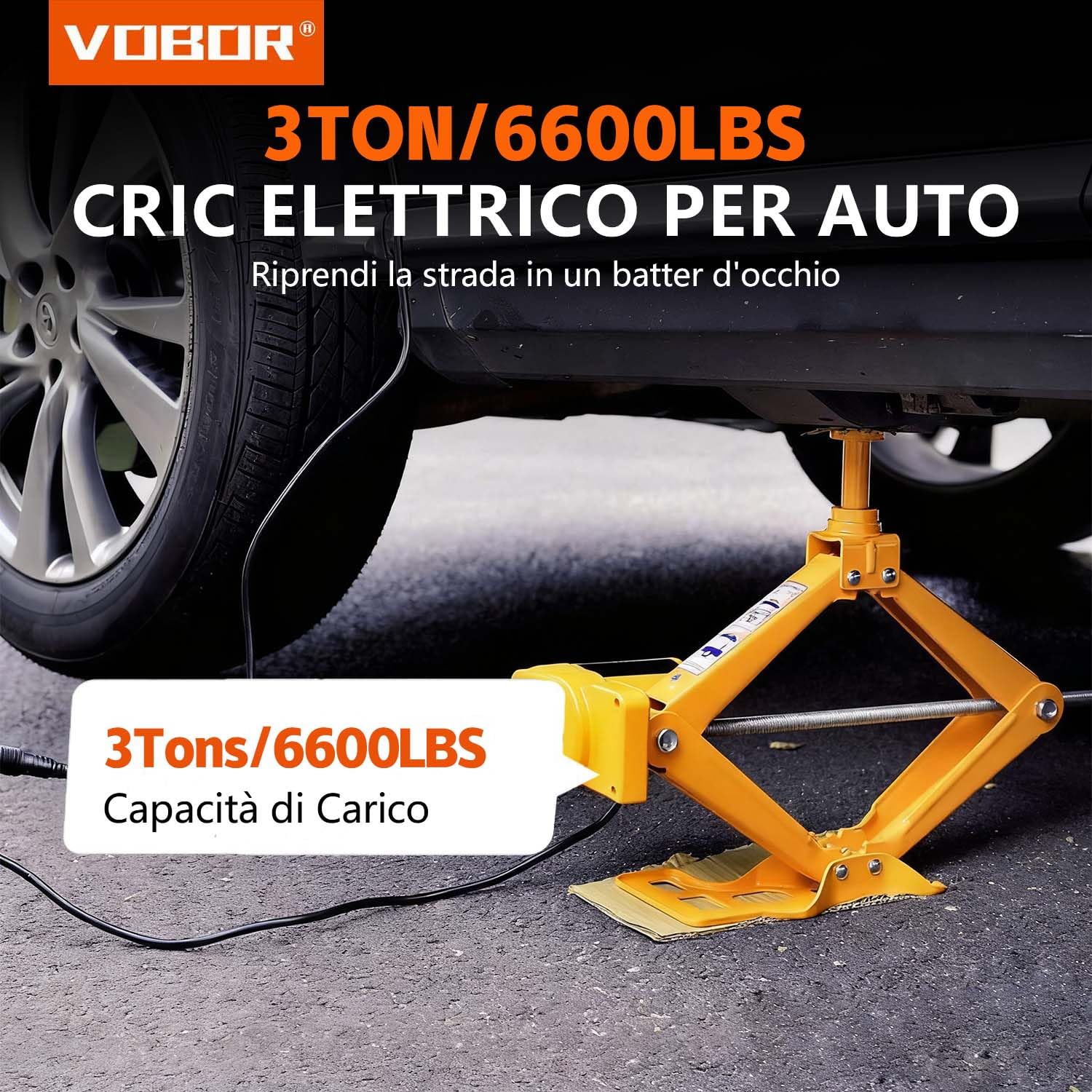 VOBOR Cric Idraulico Elettrico, 3Ton 12V DC Settore Automobilistico Martinetto con Chiave Elettrica per Auto SUV Furgone Garage e Attrezzature di Emergenza