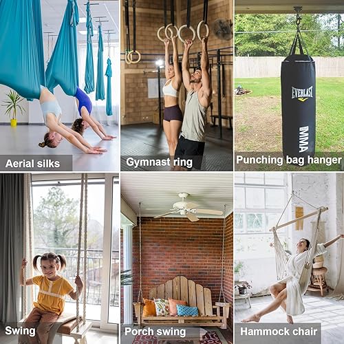 Miniatura 3 de BeneLabel Percha de columpio con rodamiento giratorio de 800 libras de capacidad de acero inoxidable para montaje en techo, kit para colgar sedas