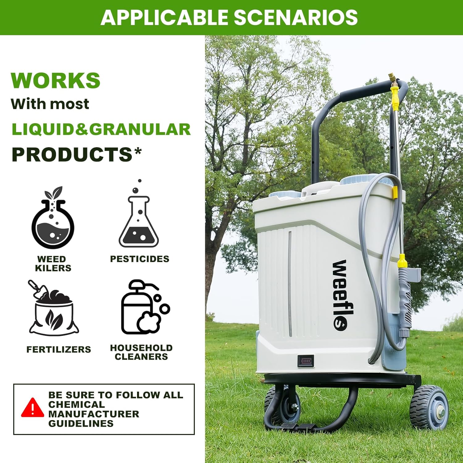 Weeflos Battery Powered Backpack Sprayer,4 Gallon Electric Sprayer with Wheeled Cart, 100 PSI High Pressure, 2X 21V Rechargeable Batteries,Garden Sprayer for Outdoor Cleaning & Washing