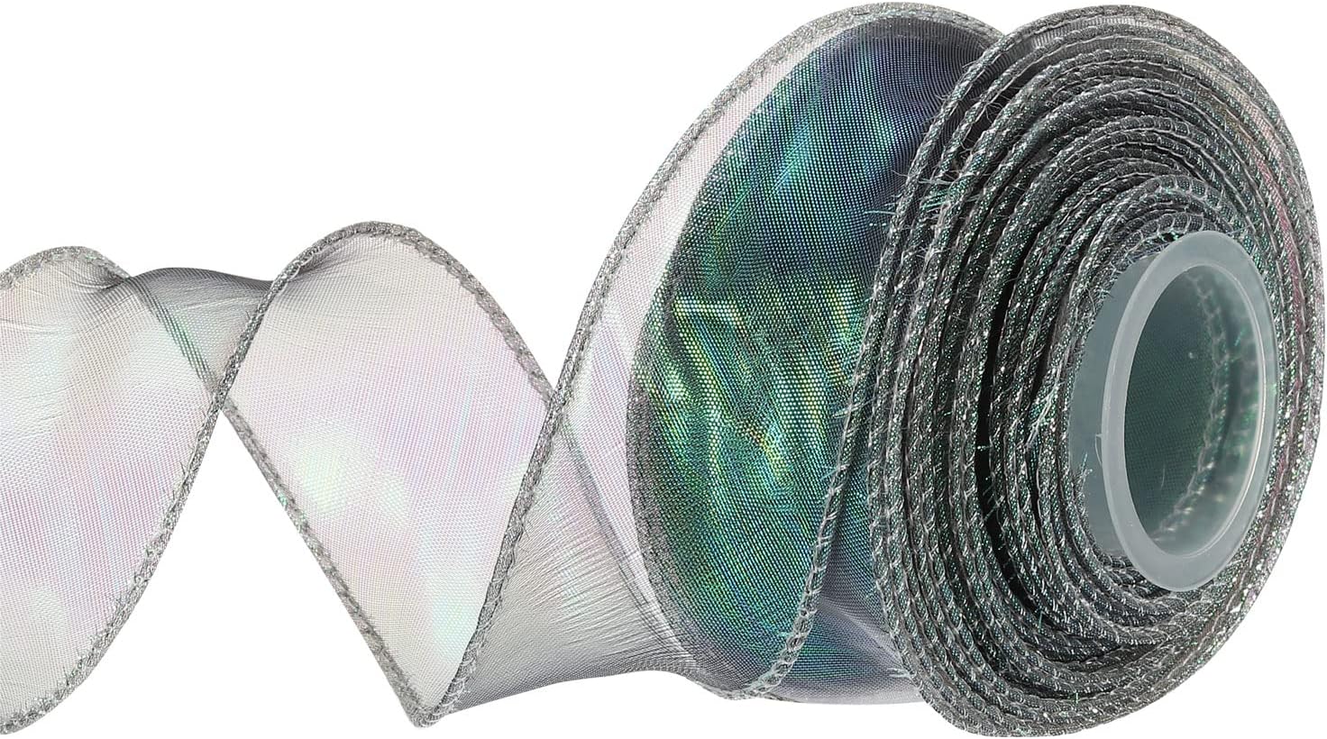 sourcing map 40mm Wide Sparkly Sheer Wired Organza Ribbon Pastel ...
