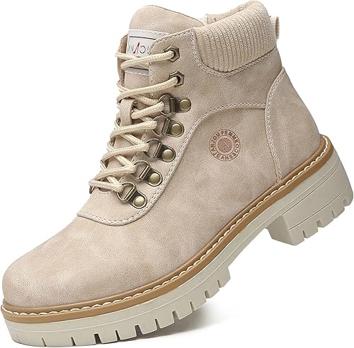 ANJOUFEMME Botas de senderismo de invierno para mujer, para nieve, al aire libre, informales, con cordones, impermeables, ligeras, cálidas, para
