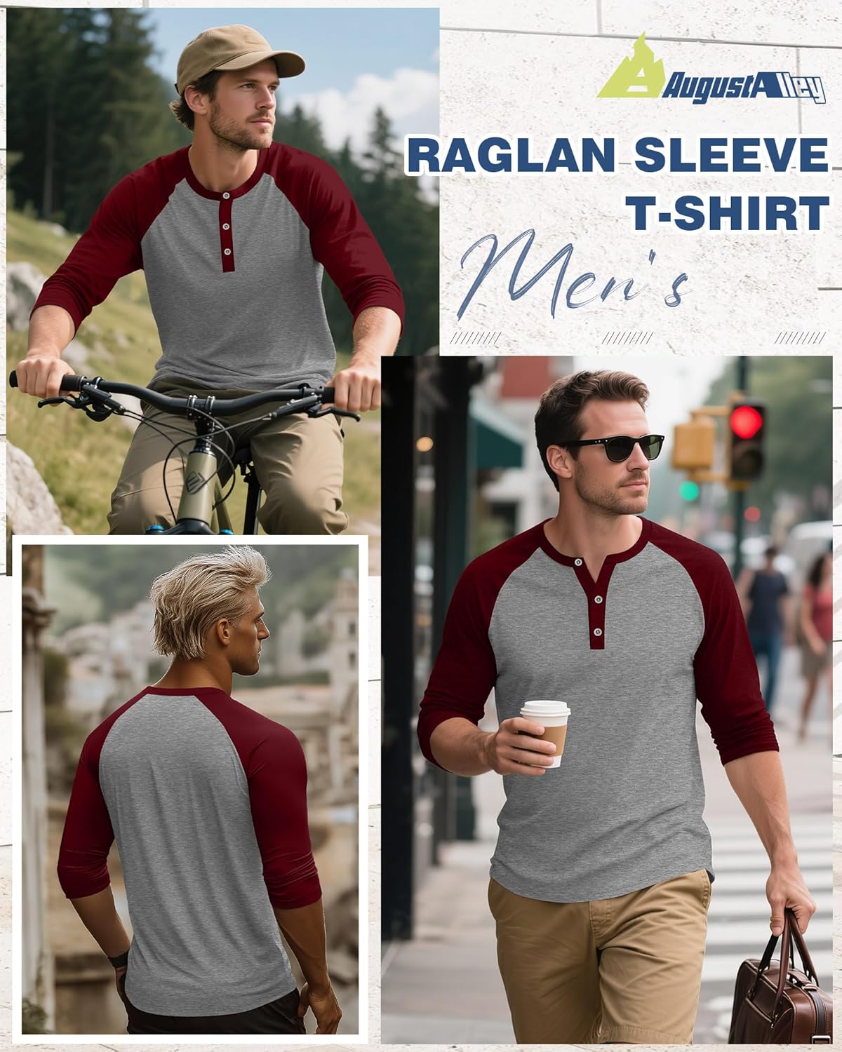 Men's 3/4 Sleeve Baseball Raglan T-Shirts M-5XL,Big and Tall Henley Tops Sport Athletic Jersey Tee Shirt - Image 2
