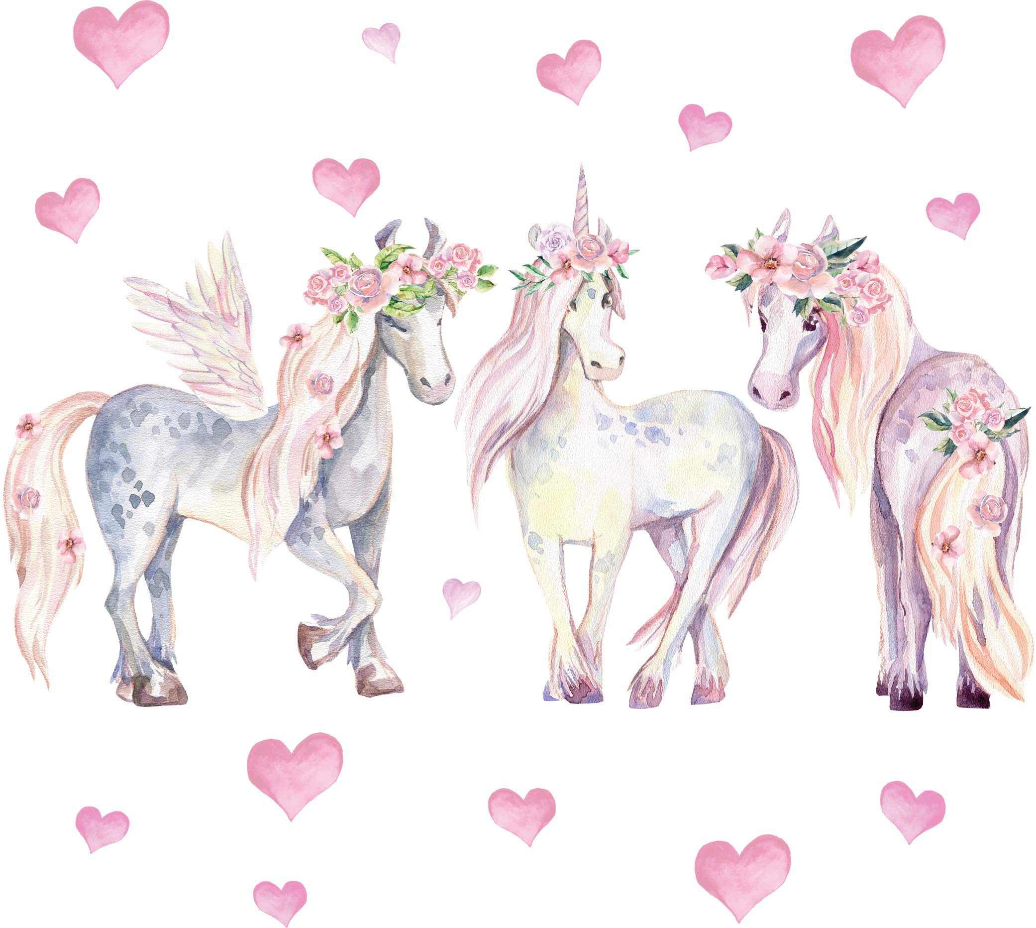 Pandawal Wandtattoo Kinderzimmer Mädchen Deko Einhorn Pferde Herz Wanddeko für Kinder und Babyzimmer Wandaufkleber (S)