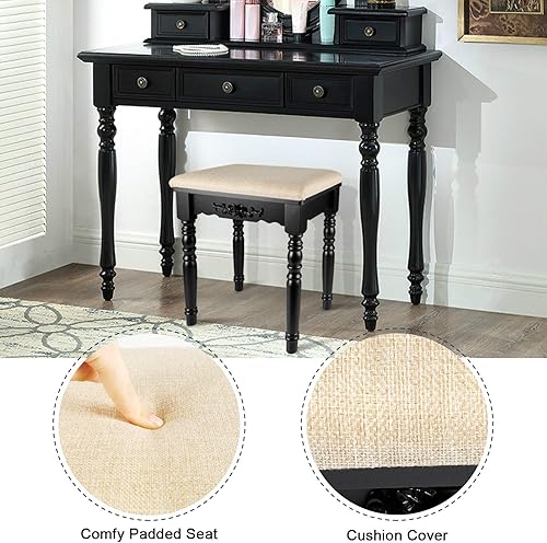 Miniatura 7 de URFORESTIC Taburete de tocador de madera de roble, moderno taburete de maquillaje con superficie de asiento cóncavo, capacidad de 300 libras, fácil