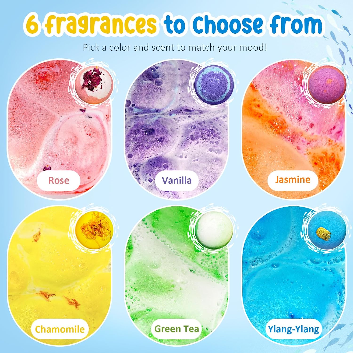 Bath Bombs for Kids, 6 Packs Kids Bubble Bath Bombs for Kids Ages, Bubble Bath Kids Nontoxic | Fizzes, Fun Science Toddler Bath Color Tablets Gift for Boys and Girls