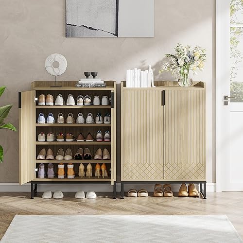 Vista 33 de Tribesigns Moderno zapatero para entrada, 25 pares de zapateros con puertas, organizador de zapatos de madera de 5 niveles, armarios