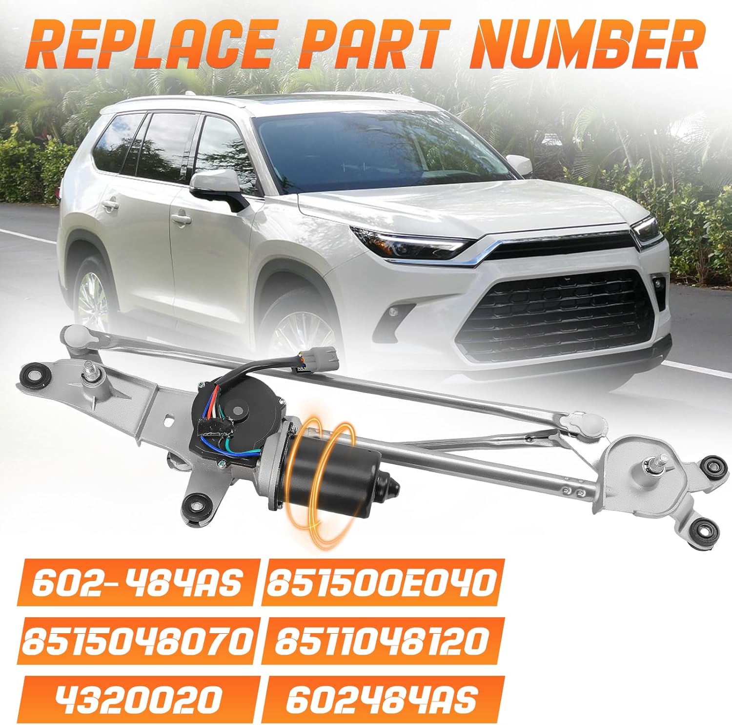602-484AS Front Windshield Wiper Motor and Linkage Assembly Compatible with Toyota Highlander 2008-2010# 851500E040, 8515048070, 8511048120, 4320020