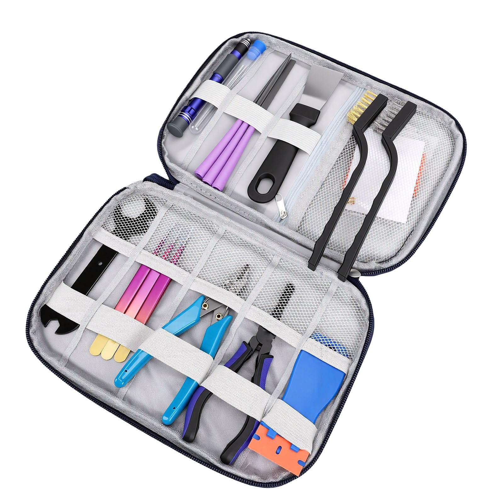 Fafeicy Kit de Posprocesamiento de Impresión 3D, Juego de Herramientas de Recorte y Desbarbado | Herramientas de reparación artesanal de acero de dureza, agarre antideslizante, estuche de transporte con cremallera para