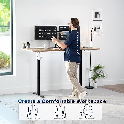 Vista 374 de VIVO DESK-KIT-1W6G - Escritorio eléctrico de pie de 60 x 24 pulgadas, ajuste de altura de memoria, serie 1B, parte superior de nogal oscuro de una