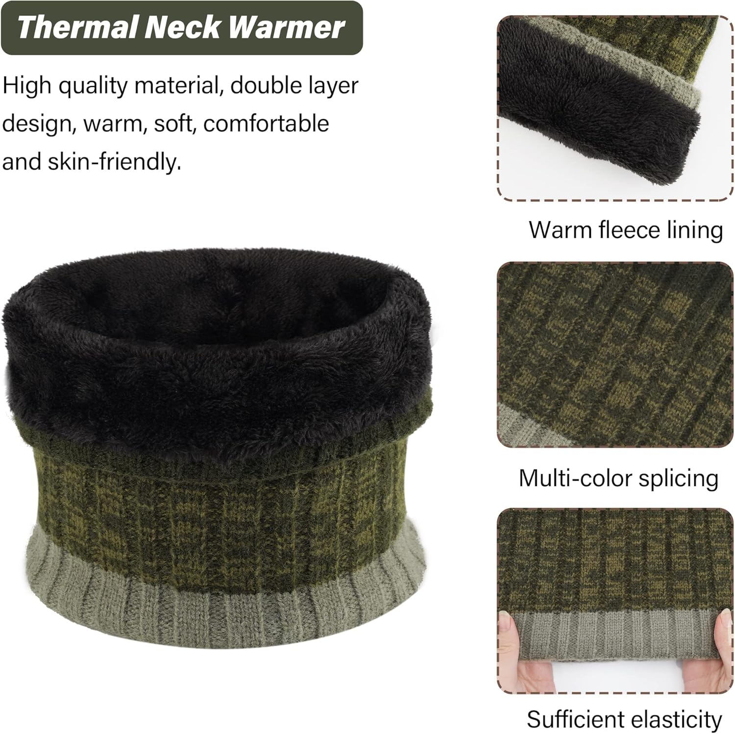 Mens Winter Knit Beanie Hat Touchscreen Gloves Neck Scarf Warmer Set, Warm Skull Cap with Fleece Lined Gifts for Men - Image 3