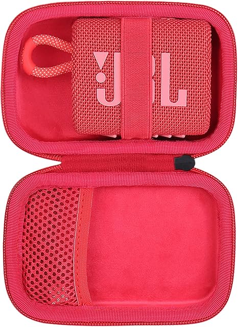 co2CREA Hard Carrying Case for JBL GO3 Go 3 Ultra Portable Rechargeable Bluetooth Speaker (Black Case + Inside Red)