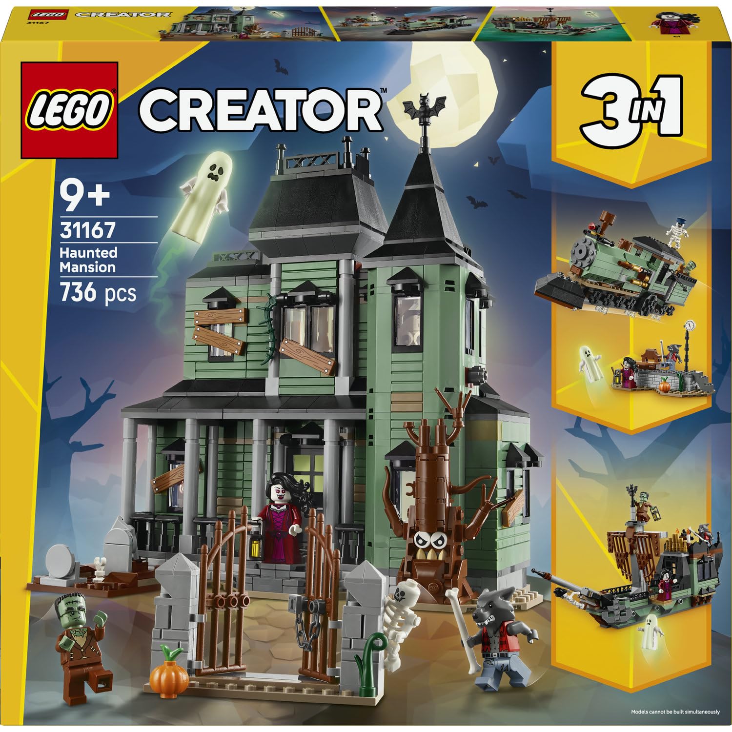 LEGO Creator 3in1 Haunted Mansion 31167 | Toys for 9+ Year Old Boys & Girls, House Transforms into a Ghost Ship or a Train Set, 5 Minifigures, Gift Idea, 736 Pieces