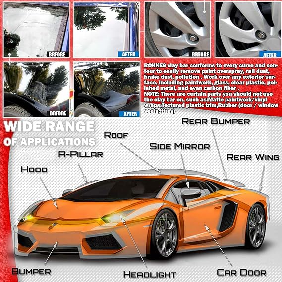 Clay Bar Car Detailing Clay - ClayBars Magic Clay Bar Kit, Premium 4Block x100g Mild Grade Auto Clay Bar with Washing and Adsorption Capacity for Glass, Vehicles and Much More Cleaning, Towel Included