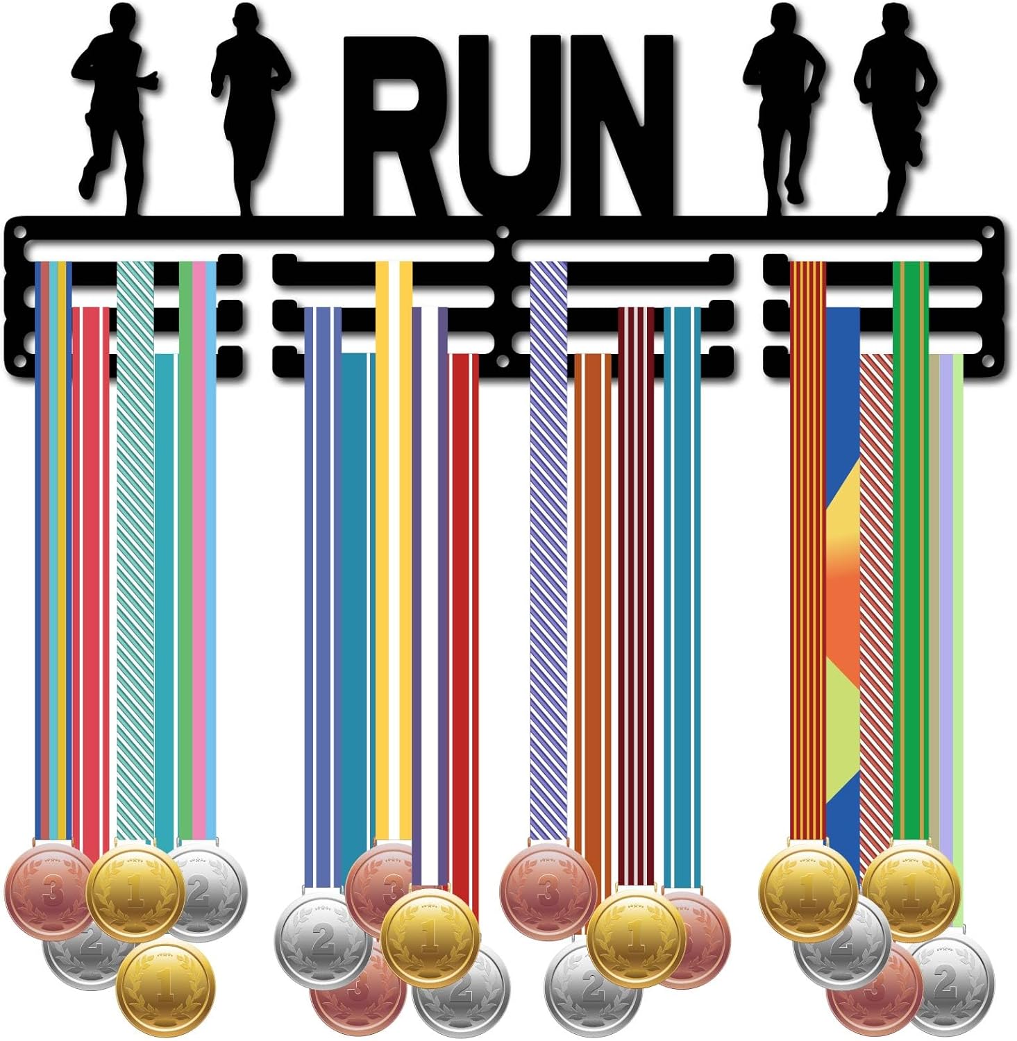 CREATCABIN Run Medal Hanger Display Holder Sports Iron Hook Rack Running Sports Metal Frame Hangers Awards Ribbon Organizer for Hanging Over 60+ Race Runner Marathon Medalists Winning 15.7x5.9Inch