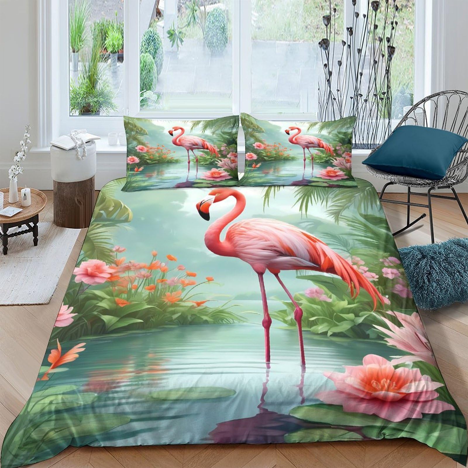 Ctjqhvkz Style-8 3D Printed Flamingo Lake Fitted Sheet Microfiber Soft Watercolor Floral Bed Cover For Bedroom Guestroom Dorm Mattress Decor Single（135X200cm）