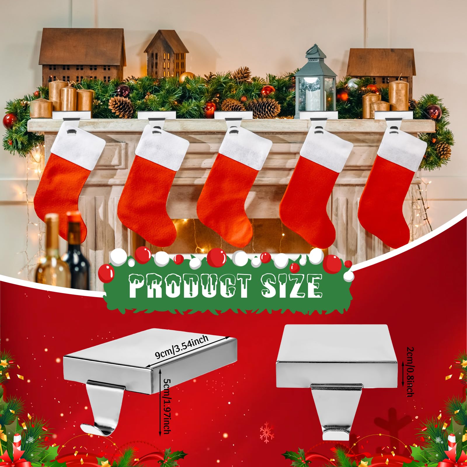 Zonon Christmas Stocking Holders Metal Stocking Hangers for Mantle