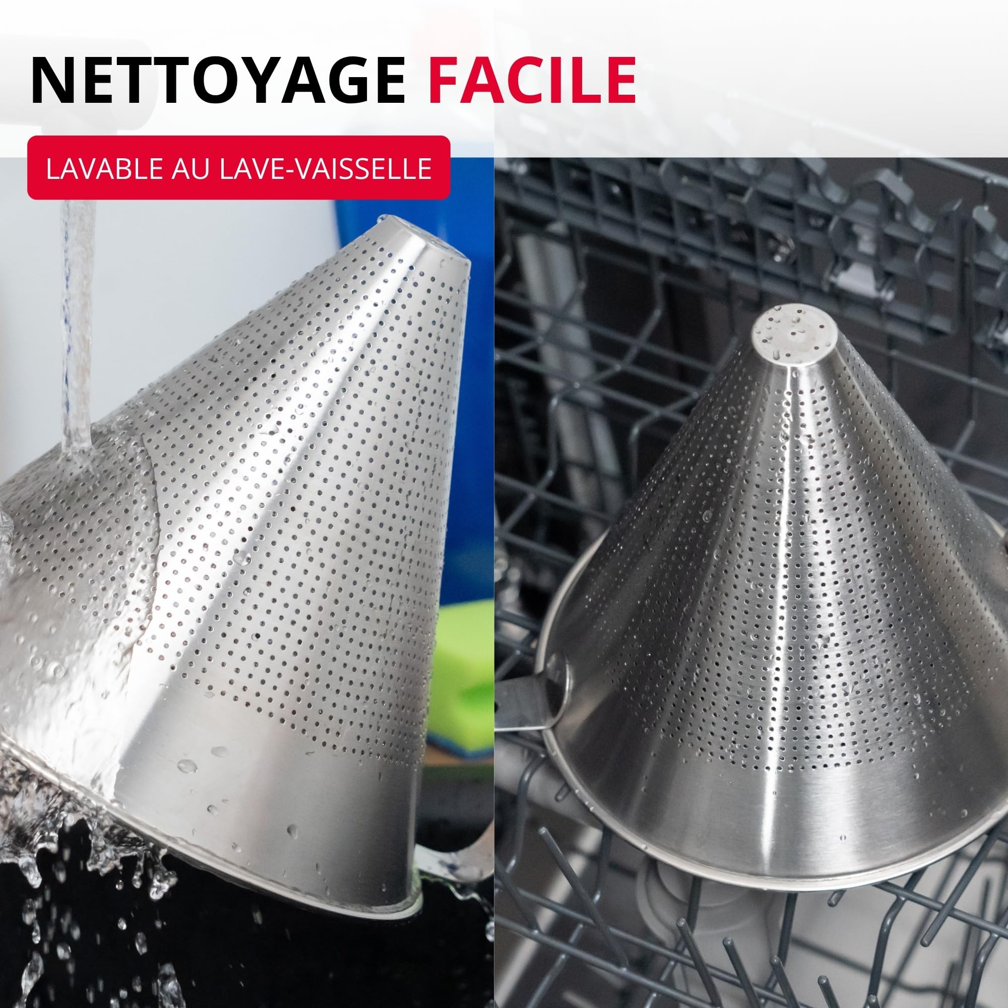 Westmark Tamis pointu Chinois Pro – passoire fine avec perforations sur tout le pourtour – passoire en acier inoxydable – parfait pour les bouillons, crèmes et sauces – argent, Ø 23 cm