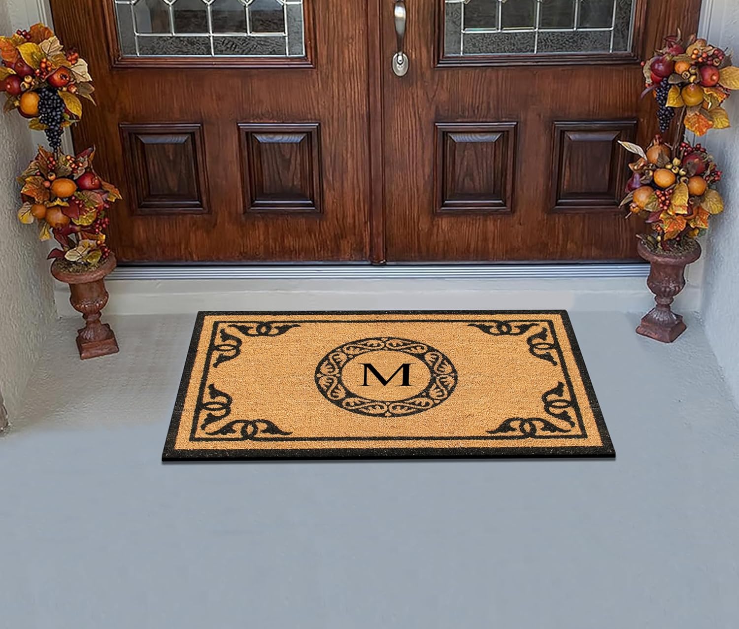 A1HC Natural Coir Monogrammed Doormat for Outside Entrance, Anti-Shed Treated Mats, Heavy Duty Durable EntryMat, Easy to Clean Front Door Mat - M, 24" X 39"