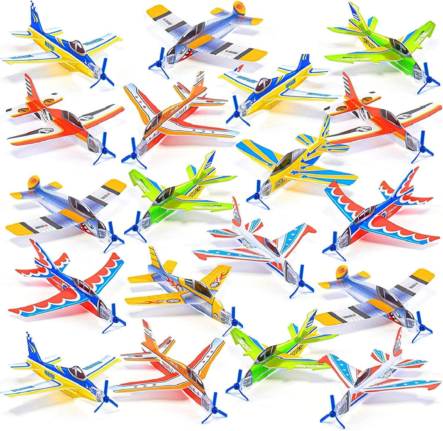 Prextex 25 Pack Large 8'' Flying Foam Outdoor Outside Glider Planes Toys for Boy, and Kids Ages 4-8 5 8-10 Years Old - Great Plane Birthday Gift - Party Favor DIY Take Apart Airplane Gliders