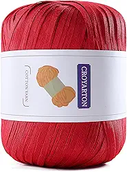 Fio de ráfia para crochê, fio de algodão macio para crochê, bolsa de praia de verão, 114 jardas/fio de papel de fita de 50 g para iniciantes, bolsa de tricô de mão DIY (vermelha)