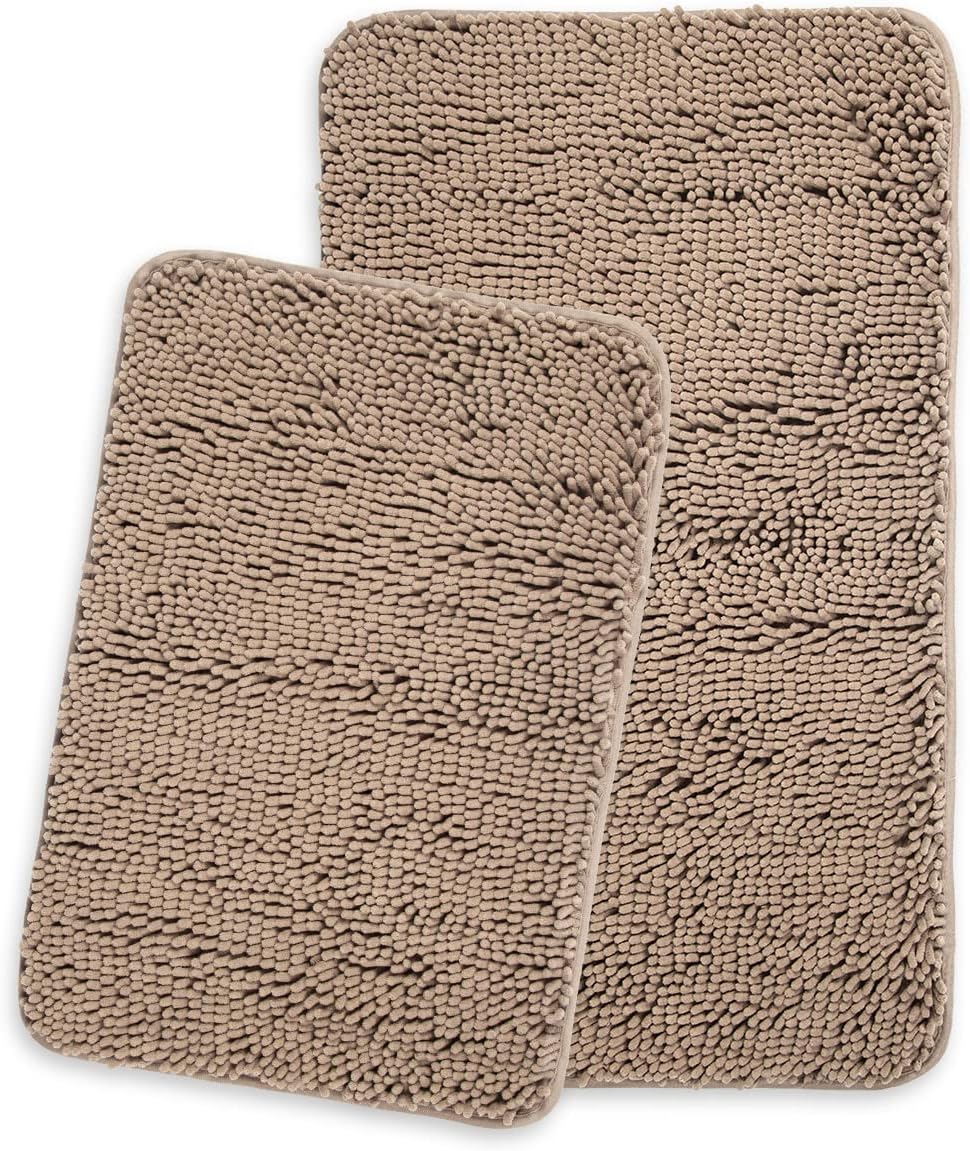 Yeaban Taupe Bathroom Rugs Sets 2 Piece Thick Chenille Bath Mats Absorbent and